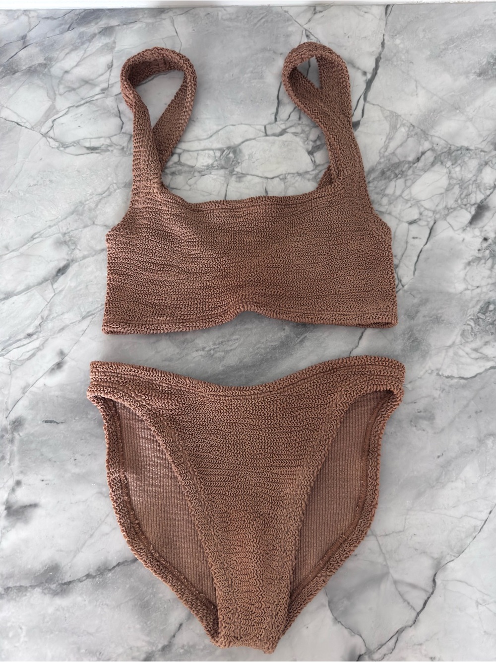 Hunza G Brown Crochet Bandeau Bikini Set